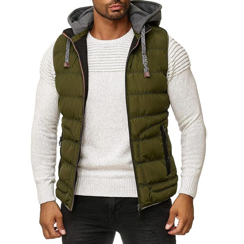 Mens Casual Color Block Hooded Down Vest 44011977Y