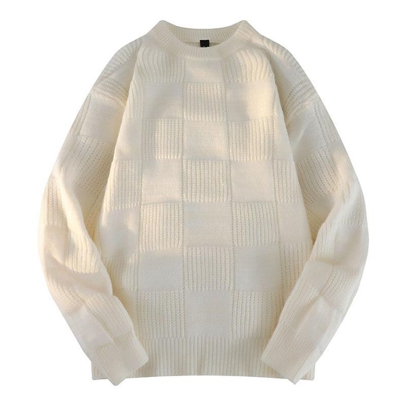 Mens Casual Solid Color Round Neck Plaid Texture Knitted Pullover Sweater 53899454M