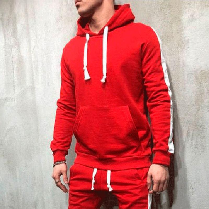 Mens Casual Hooded Color Block Sports Hoodie 86122367M