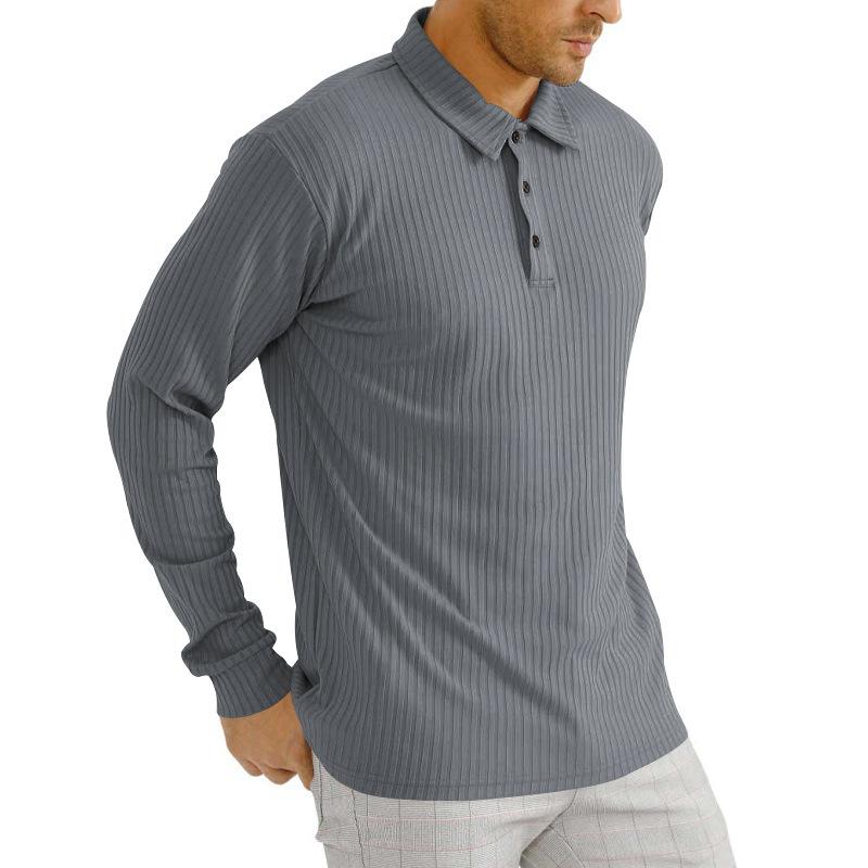 Mens Casual Solid Color Lapel Long Sleeve Polo Shirt 11523451M