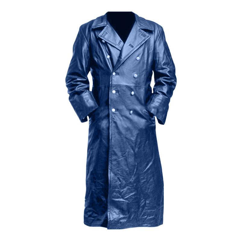 Mens Vintage Leather Lapel Long Coat 18845898X