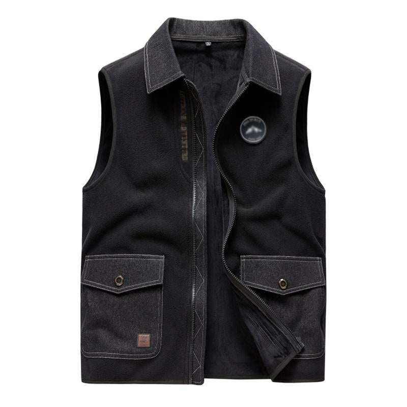 Mens Outdoor Fleece Lapel Stitching Loose Vest 51883943X