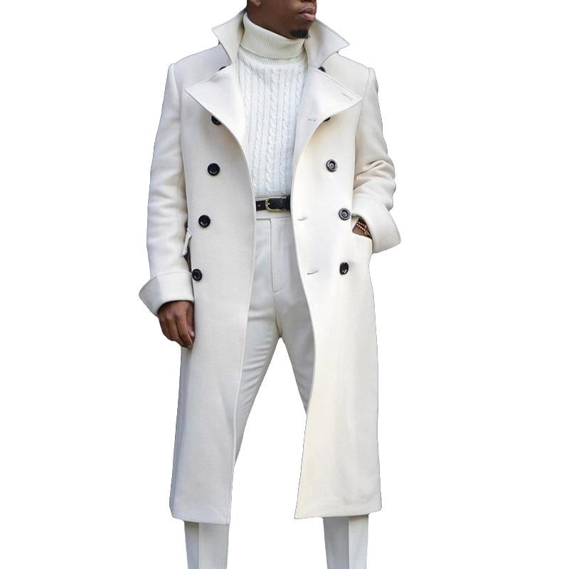 Mens Solid Color British Double Breasted Extended Coat 12520094X