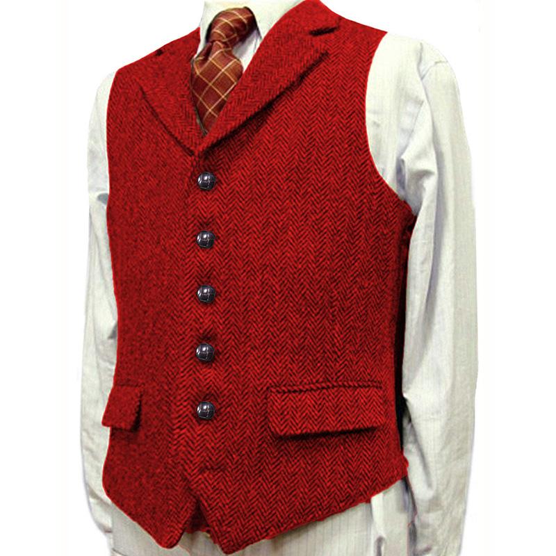 Mens Vintage Lapel Herringbone Single Breasted Suit Vest 96979880M