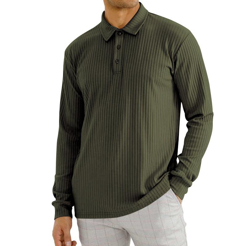 Mens Casual Solid Color Lapel Long Sleeve Polo Shirt 11523451M