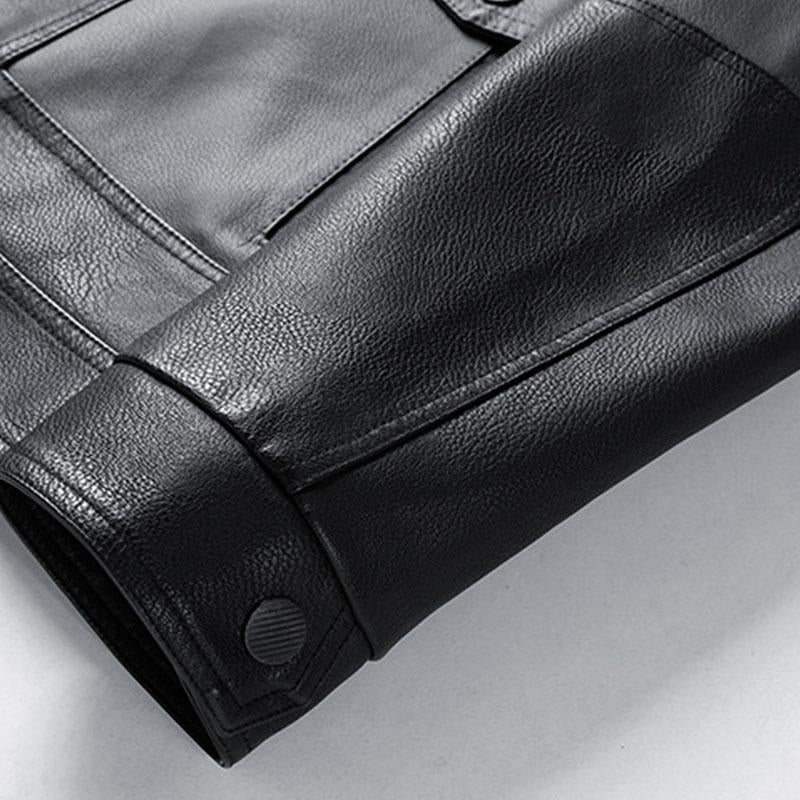 Mens Stylish Contrast Lapel Single Breasted Leather Jacket 60161089M