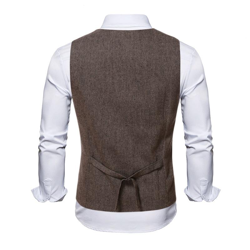 Mens Vintage Solid Color V-Neck Single-Breasted Slim Fit Vest 00171886M