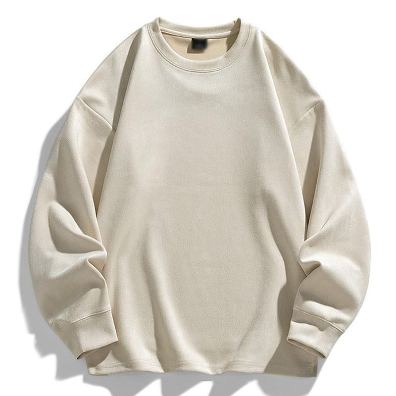Mens Vintage Solid Color Suede Round Neck Loose Pullover Sweatshirt 99370869M