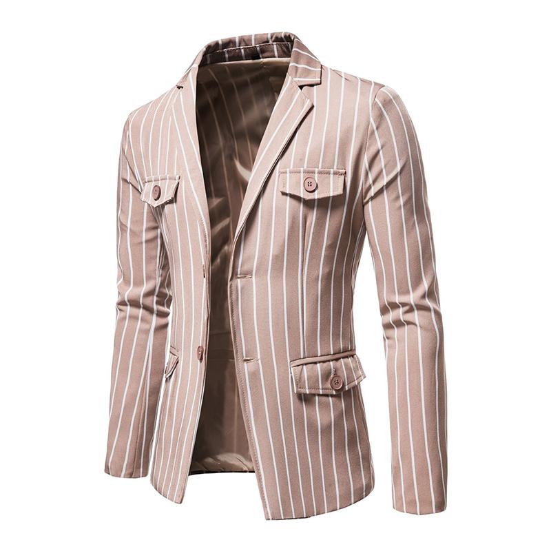Mens Casual Striped Two-Breasted Single-Breasted Blazer 97827692M
