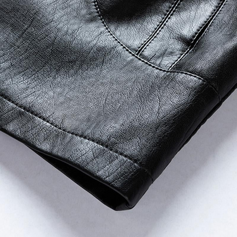 Mens Casual Stand Collar Zipper Slim Leather Jacket 99434666M