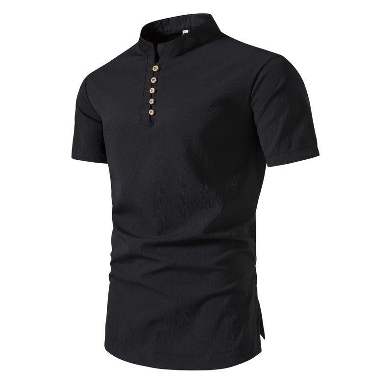Mens Casual Shirt Retro Stand Collar Short Sleeve Shirt 25574754X