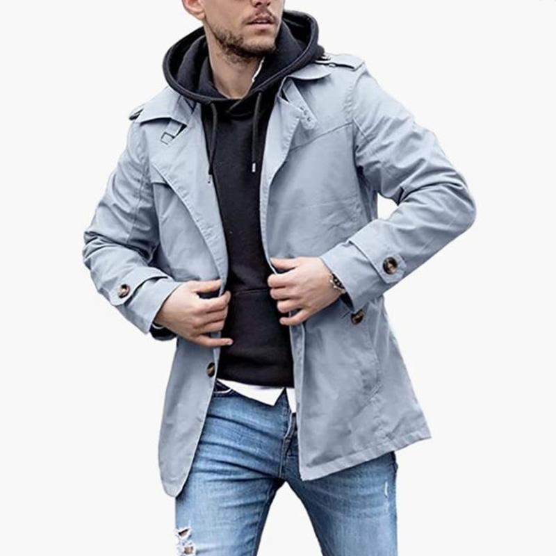 Mens Lapel Single Breasted Mid-length Casual Trench Coat 33022597Z