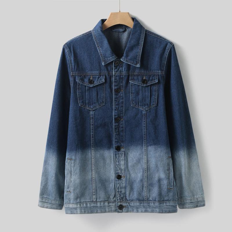 Mens Casual Gradient Loose Lapel Long Sleeve Denim Jacket 89688270M