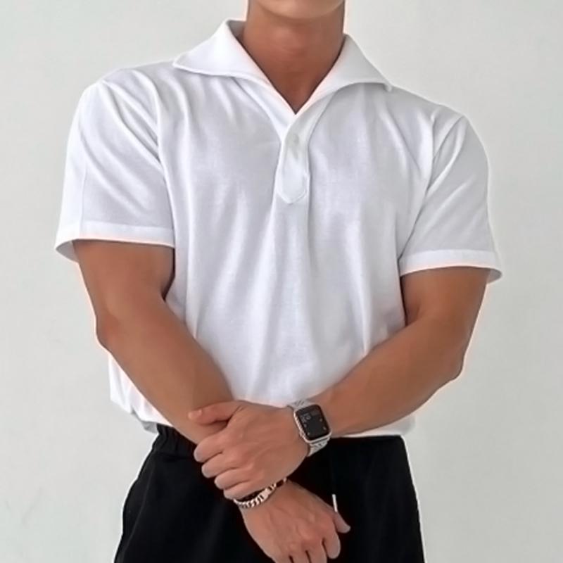 Mens Solid Loose Lapel Short Sleeve Casual Polo Shirt 18416155Z