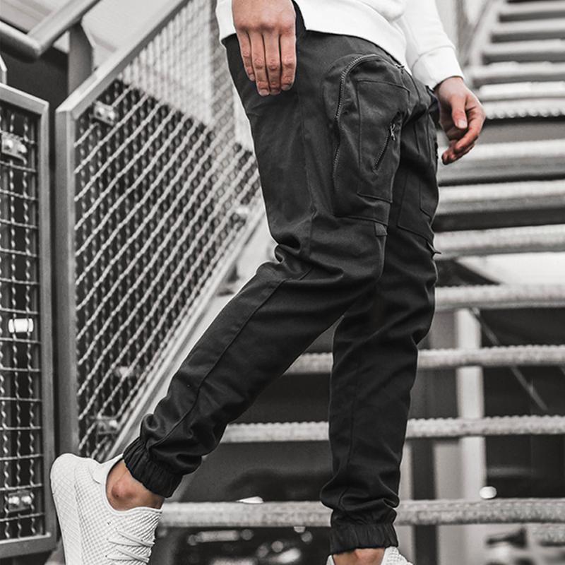 Mens Solid Multi-pocket Cargo Casual Trousers 18043826Z