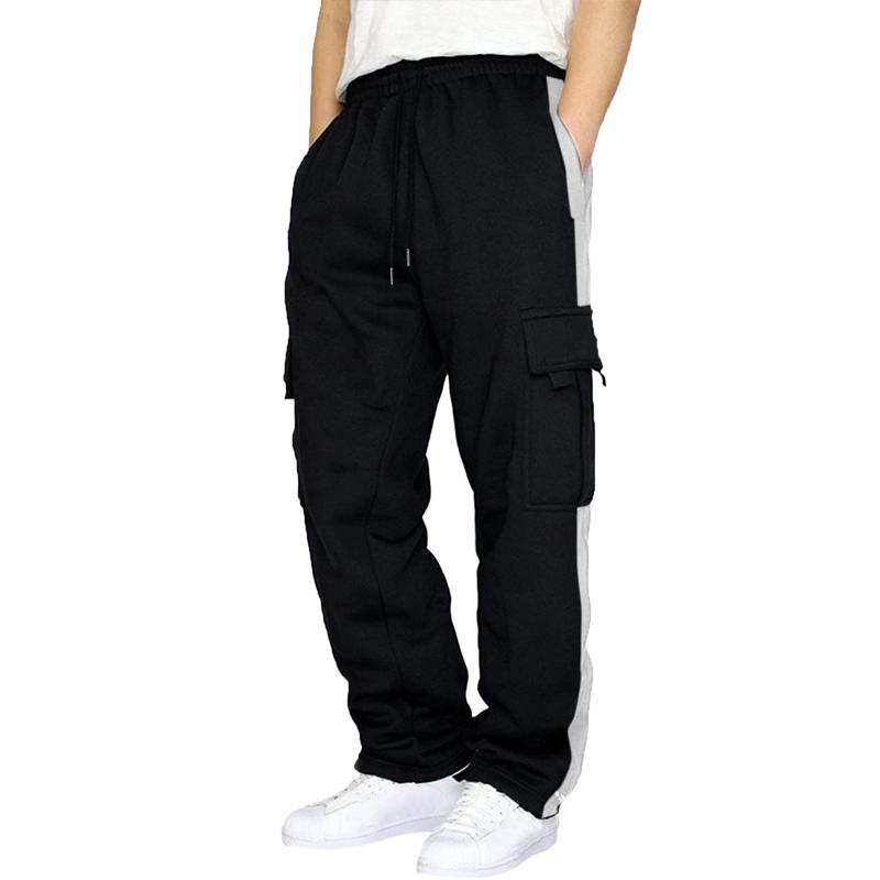 Mens Colorblock Straight Multi-pocket Elastic Waist Casual Sports Pants 42431407Z