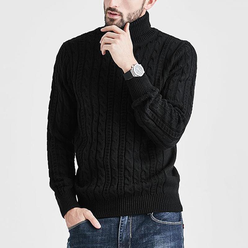Mens Solid High Collar Long Sleeve Cable Knit Sweater 18417126Z