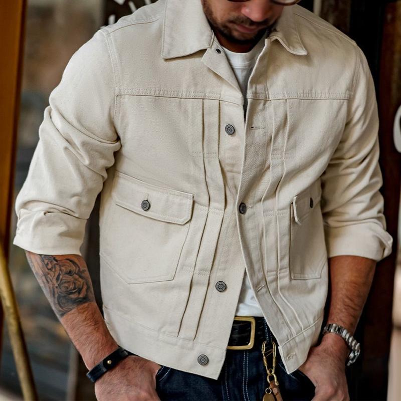 Mens Vintage Lapel Single Breasted Denim Cargo Jacket 30212092Z