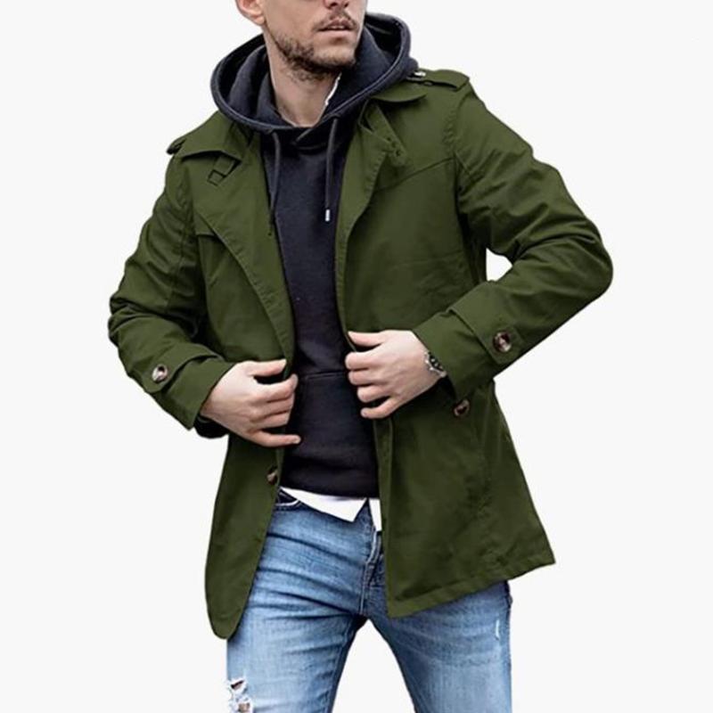 Mens Lapel Single Breasted Mid-length Casual Trench Coat 33022597Z