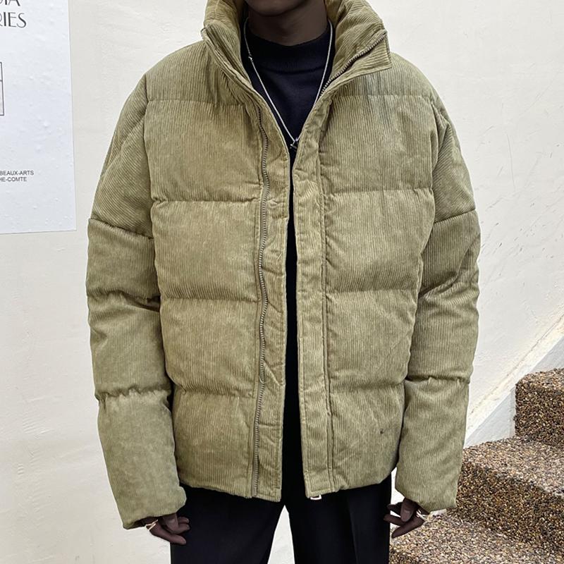 Mens Solid Stand Collar Thickened Warm Cotton-padded Coat 77825414Z