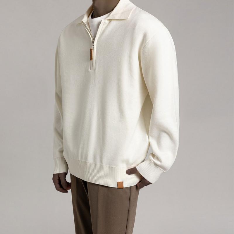 Mens Solid Color Loose Lapel Long Sleeve Knit Sweater 44460380Z