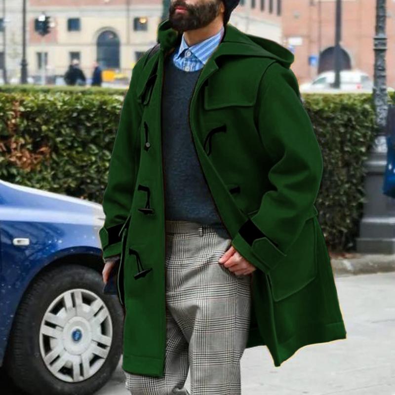 Mens Horn Button Thickened Hooded Coat 56792623Z