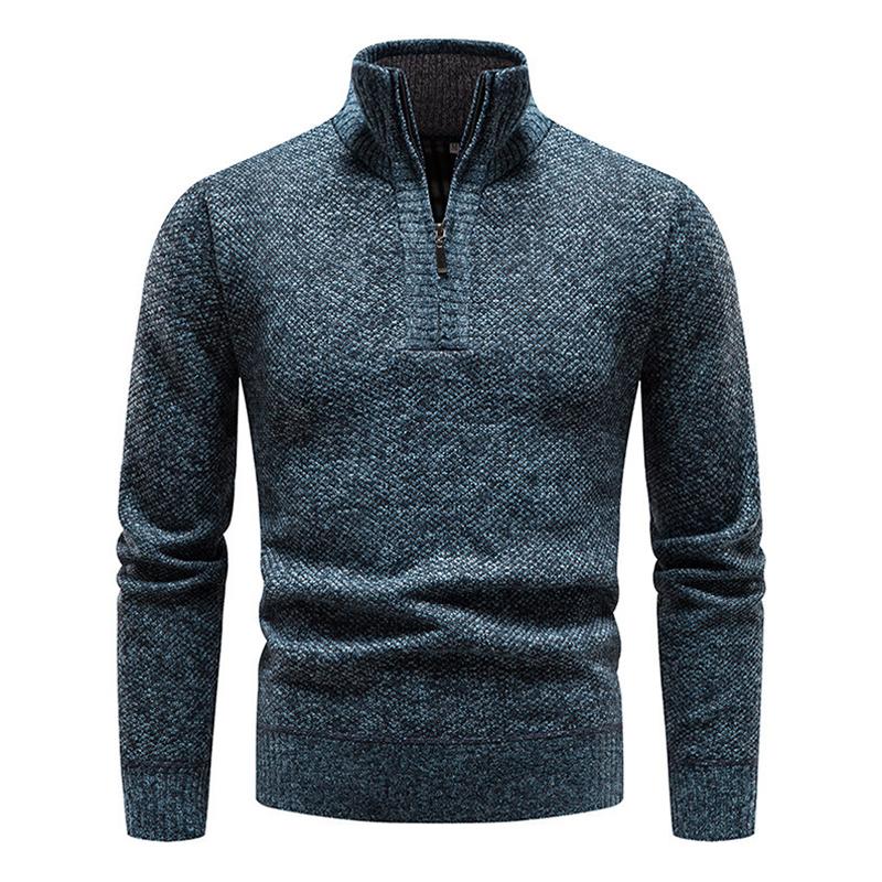 Mens Solid Color Zip High Collar Knit Casual Sweater 91245047Z