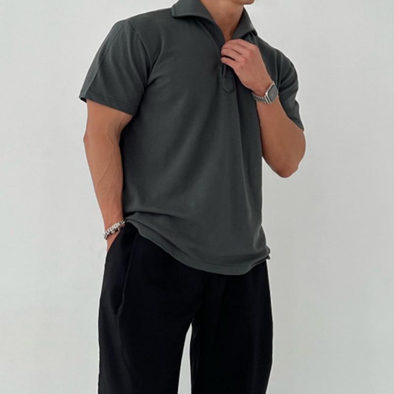 Mens Solid Loose Lapel Short Sleeve Casual Polo Shirt 18416155Z