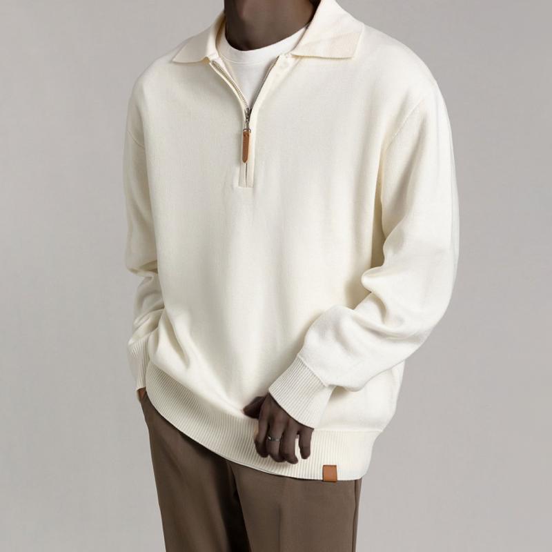 Mens Solid Color Loose Lapel Long Sleeve Knit Sweater 44460380Z