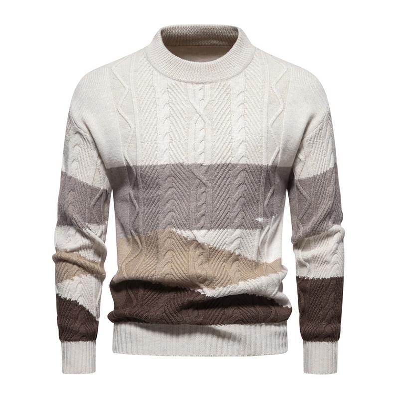 Mens Color Block Round Neck Long Sleeve Knit Casual Sweater 07145896Z
