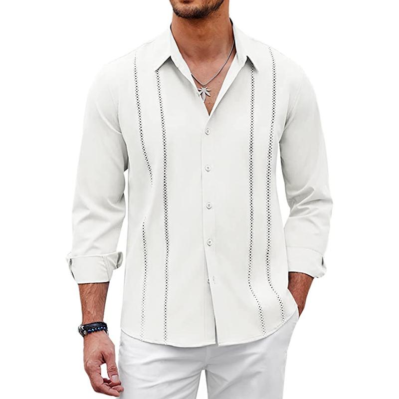 Mens Solid Color Lapel Long Sleeve Linen Casual Shirt 84505450Z