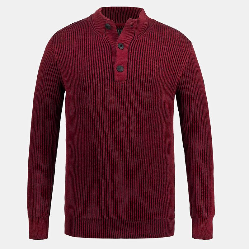 Mens Retro Buttons Stand Collar Long Sleeve Knit Sweater 04304009Z