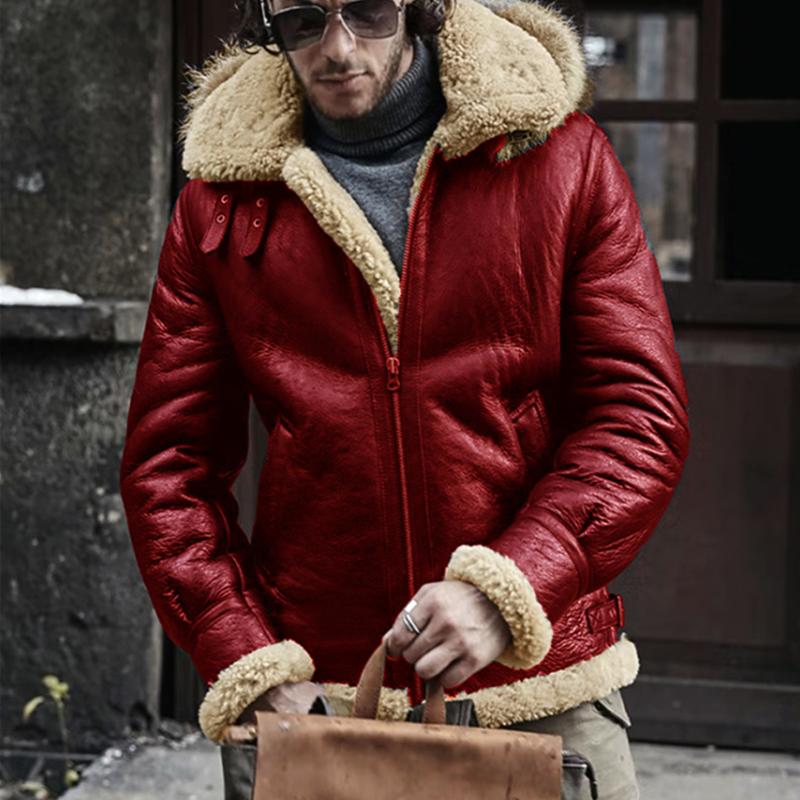 Mens Warm Lamb Fur Imitation Fur Hooded Zipper Casual Coat 73979847Z