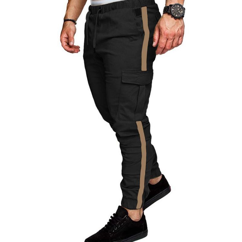 Mens Color Block Elastic Waist Multi-pocket Cargo Pants 13198985Z