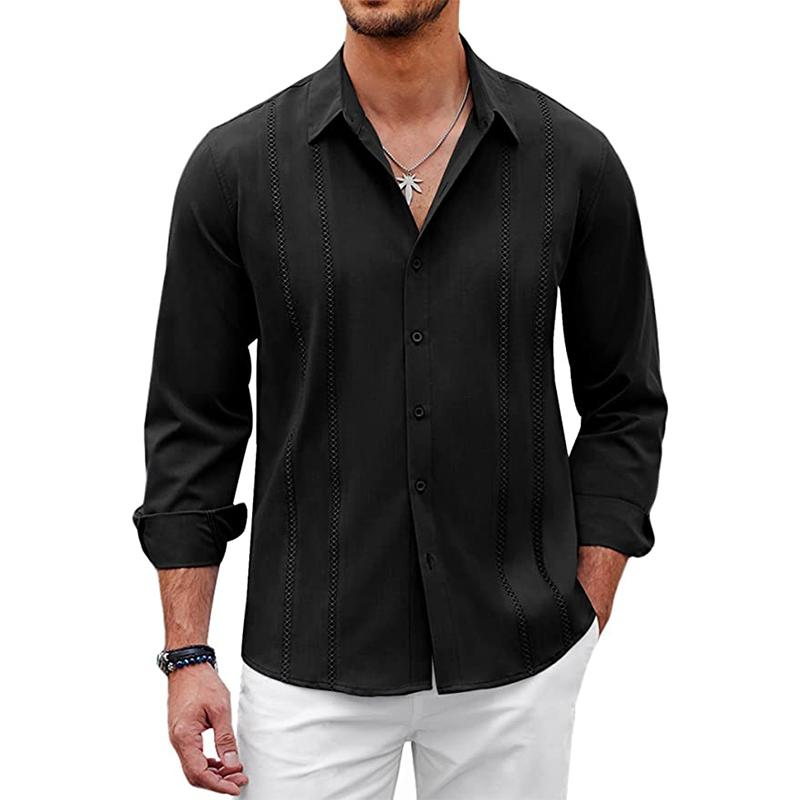 Mens Solid Color Lapel Long Sleeve Linen Casual Shirt 84505450Z