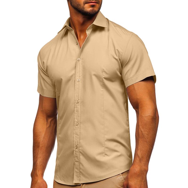 Mens Solid Slim Lapel Short Sleeve Business Casual Shirt 57976358Z