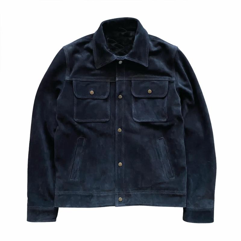 Mens Lapel Single Breasted Suede Jacket 92371927Z