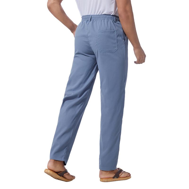 Mens Solid Loose Cotton Drawstring Elastic Waist Casual Pants 08994317Z