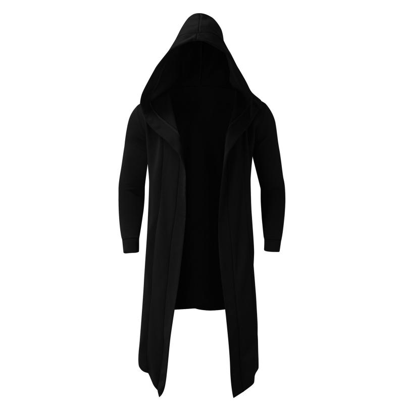 Mens Casual Solid Color Mid-Length Loose Long Sleeve Hooded Cardigan 08529757Z