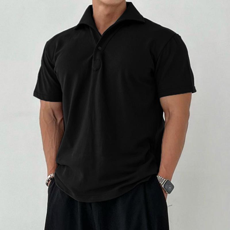 Mens Solid Loose Lapel Short Sleeve Casual Polo Shirt 18416155Z