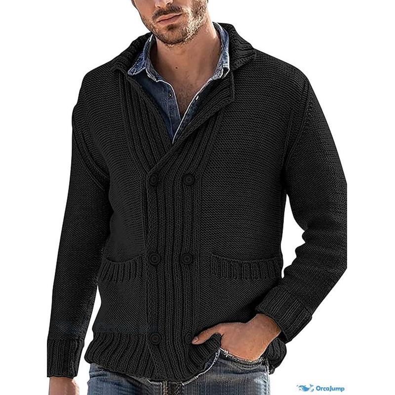 Mens Solid Double Breasted Pockets Knit Casual Cardigan 17917031Z