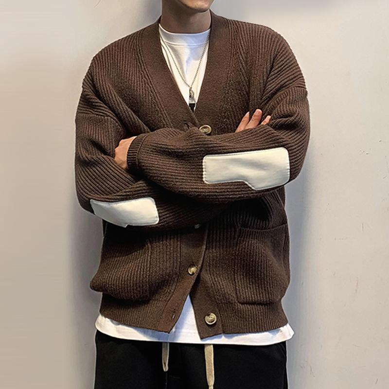 Mens V-Neck Retro Solid Color Sweater Cardigan 53838153Z