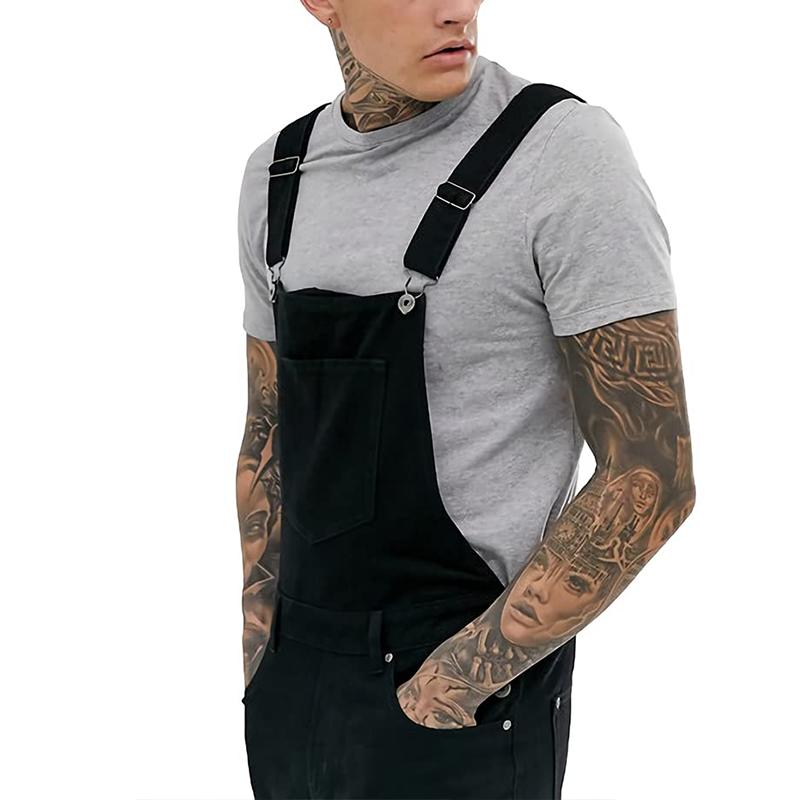 Mens Multi-pocket Casual Ripped Denim Overalls 51802366Z