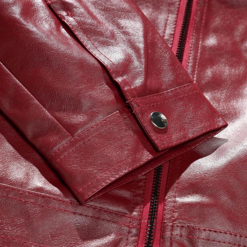 Mens Vintage Patchwork Stand Collar Zipper Motorcycle Leather Jacket 87958383M