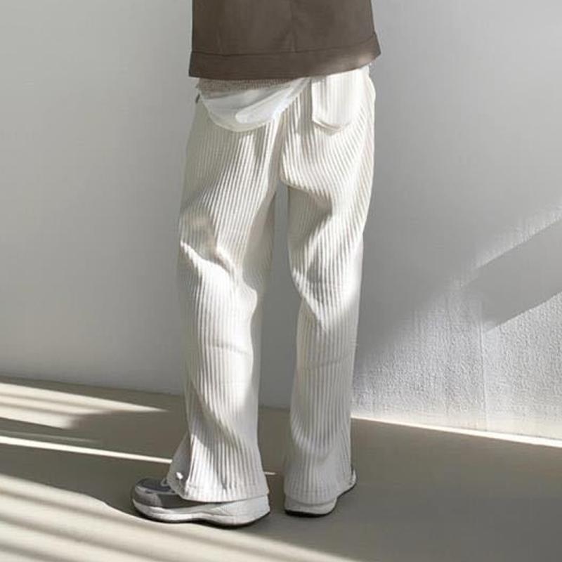 Mens Loose Solid Color Elastic Waist Corduroy Casual Pants 25796188Z