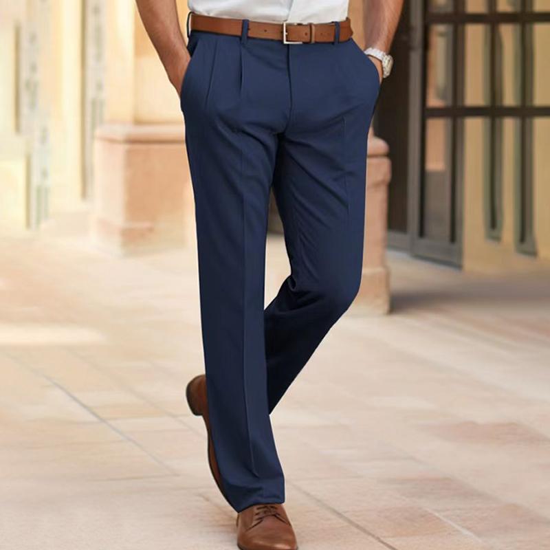 Mens Solid Loose Straight Casual Suit Pants (Without Belt) 05049414Z