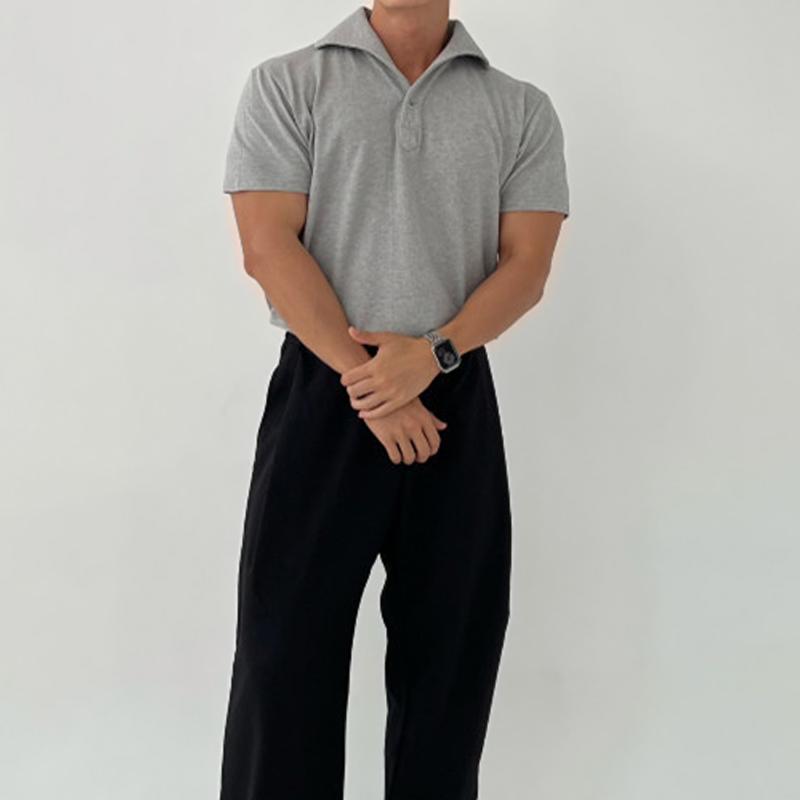 Mens Solid Loose Lapel Short Sleeve Casual Polo Shirt 18416155Z