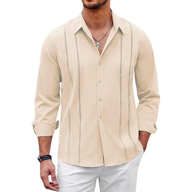Mens Solid Color Lapel Long Sleeve Linen Casual Shirt 84505450Z