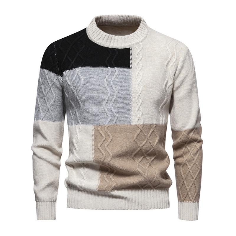 Mens Color Block Round Neck Long Sleeve Knit Casual Sweater 40290605Z