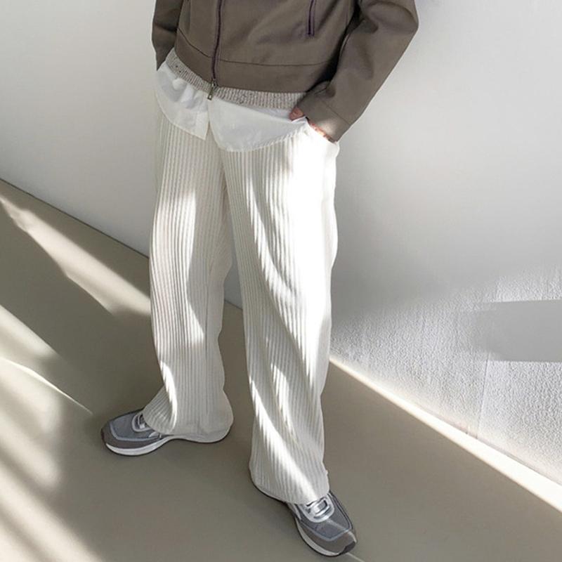 Mens Loose Solid Color Elastic Waist Corduroy Casual Pants 25796188Z